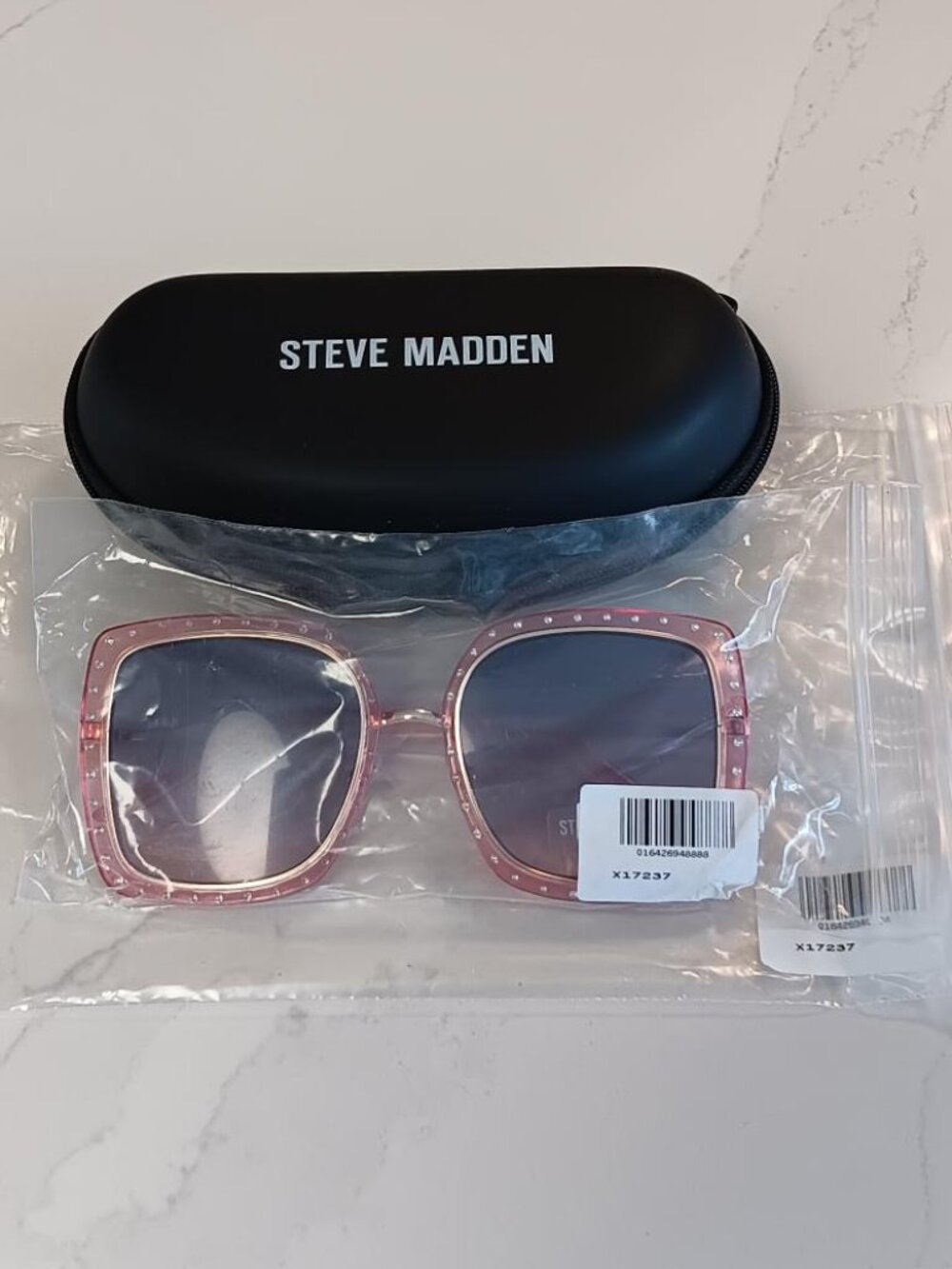 STEVE MADDEN Sunglasses Pink with Rhinestones Gold Arms with Case NEW